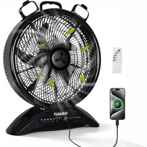 45000mAh 16-Inch Rechargeable Battery Operated Fan with LED | Large Portable Outdoor Fan with 5 Speed, High Airflow Camping Fan, Cordless Floor Fan with Timer for Garage, BBQ, Hurricane