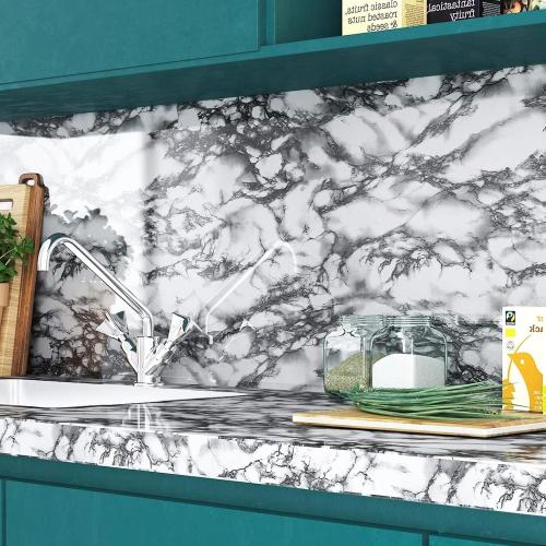 Yenhome Peel and Stick Countertops Waterproof Covers  Self Adhesive Marble Wallpaper Peel and Stick for Bathroom Kitchen Countertop Contact Paper Glossy Grey Marble Contact Paper for Cabinet