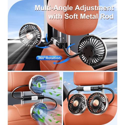 Dual Head Gooseneck Car Cooling Fan for Back Seat Kids, Usb Powered 3 Speeds Car Seat Headrest Fan for Baby Rear Facing, Summer Car Accessories Cooler That Blow Cold Air for Sedan Suv Rv Truck
