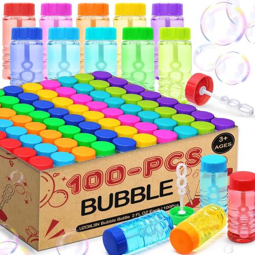 48Pack  Neon Colors Bubble Bottles with Wand Attached to the Cap, Summer Bubble Solution Bulk Toy, Birthday Decor Gift Box, Party Favor Supplies for Kid, Carnival, Goody Bag Stuffer, Pinata Filler