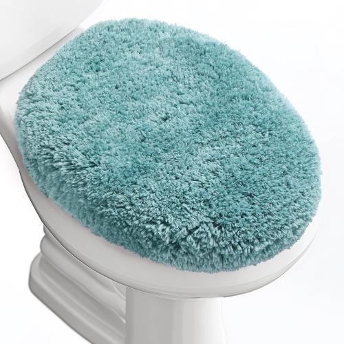 Luxury Soft Microfiber Toilet Lid Cover Machine Washable Solid Toilet Seat Cover 17.5 x 15 Adjustable Rubber Backing Fits Most 16-17.5 L x 14-16 W Round Oblong and Elongated Toilet Seat