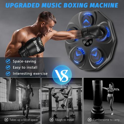 Music Boxing Machine, Interactive Punching Trainer with Boxing Gloves, Large Size Wall Mounted Electronic Boxing Target for Adults Kids, 9 Modes & 9 Speeds