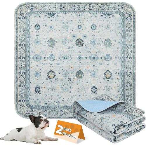 KOOLTAIL Washable Pee Pads for Dogs, 2 Pack Super Absorbent Reusable Puppy Training Pads Waterproof, Nonslip and Leak-Proof Dog Pee Pads, Large Pet Mats Whelping Pads for Floor, Crate, Couch 36x36