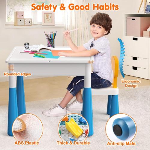 7-in-1 Toddler Activity Table & 4 Chairs STEM Building Set Kids Ages 3–7 | 152PCS Large Marble Maze and Building Blocks with Kids Sensory Sand and Water Table, STEM Learning Toy for Boys and Girls