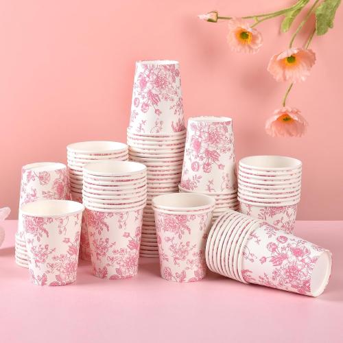 COLOR GREEN ❗❗100Pcs Pink Floral Disposable Party Paper Cups 9oz
