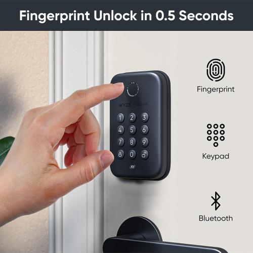 Wyze Auto-Lock Bolt, Fingerprint Keyless Entry Door Smart Bluetooth Deadbolt Replacement, Backlit Keypad, IPX5 Weatherproof, in-App History and Scheduled Access, BHMA, UL 20-Min Fire Rated
