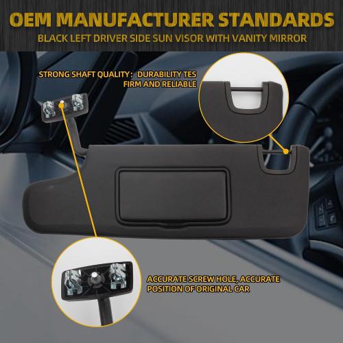 Dasbecan Black Left Driver Side Sun Visor Compatible with Jeep Wrangler JK 2007-2018 Replaces# 6CJ07DX9AA