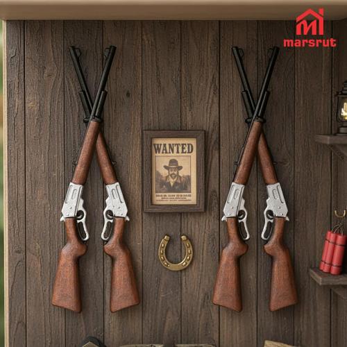 4pcs Miniature Rifle, 1/12 Scale Gun Dollhouse Models, Tiny Fake Sniper Accessory, Mini Hunting Shotgun Figurine Miniatures Parts Items for Small Retro Garden, Western Farm Decoration, Crafts, Long