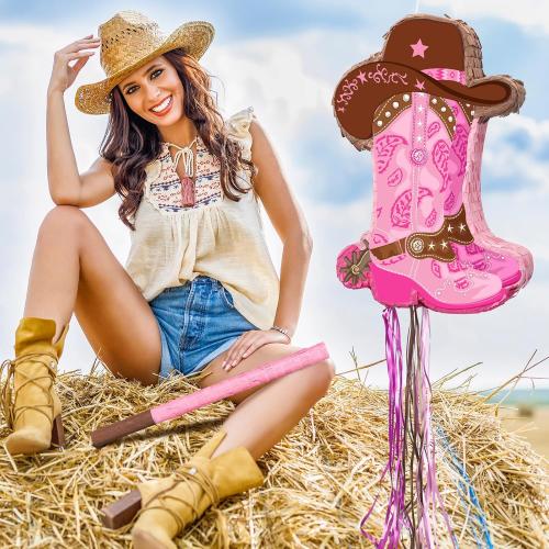 Seematn Cowgirls Pinata Birthday Party Decors Western Cowboy party Favors with Blindfold Stick and Confetti for Photo Prop Candy Holder and Party Supplies