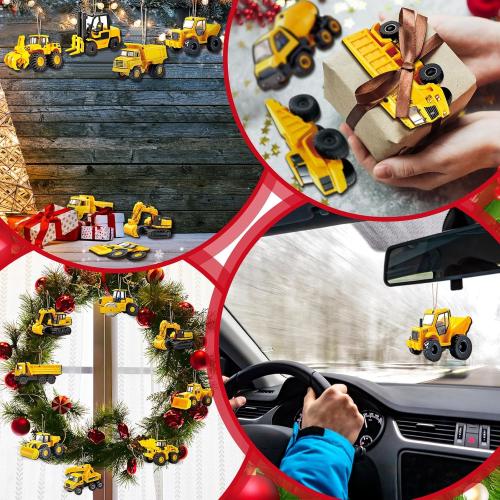 Pinkunn 36 Pcs Christmas Vehicle Wood Ornaments Set Construction, Monster, Fire, Army, Police Car Transportation Hanging Ornaments Gifts for Tree Decor