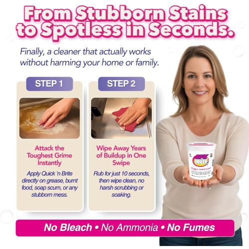 Quick 'n Brite All Purpose Cleaning Paste – Miracle Cleaner for Tough Stains, Biodegradable, Non-Toxic, Pet-Safe, Multi-Surface Stain Remover, Made in USA, 32 Oz Kit