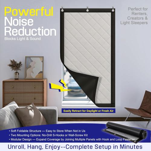 Soundproof Curtain 70 x 40 – Heavy Duty Sound Blocking & Sound Dampening Curtain with Grommets & Hooks, Multi-Layer Acoustic Curtain for Noise Reduction & Light Blocking, Black, Single Panel