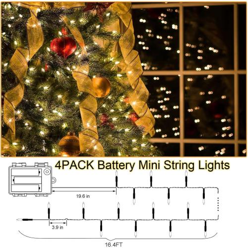 4PACK Christmas Mini String Lights Battery Operated,16.5FT 50 Count LED Forest Battery Christmas Lights with Timer 8 Modes Waterproof Battery Mini String Lights for Christmas Decorations Tree Wreath