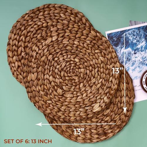 Brown Woven Placemats Round Set of 10 Natural Water Hyacinth Weave Placemat for Dining Table