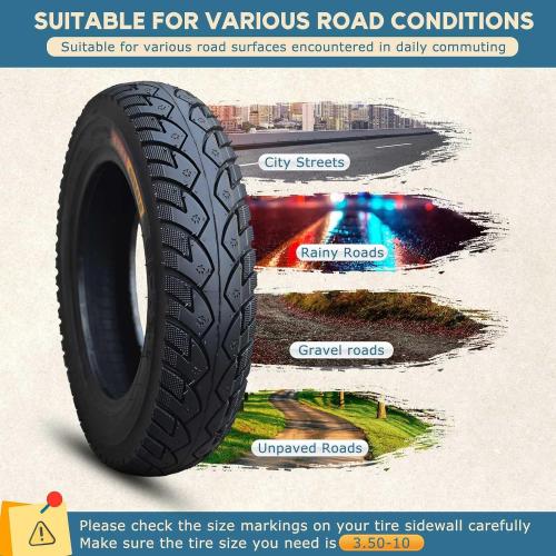 3.50-10 Bike Tire with Dog Paw-Like Depression Anti-Edge Skid Tread 3.50 10 Tubeless Street llantas with Valve Stem, Thickened Wear-Resistant Anti-Skid Pneu 3.5-10 51G 4 P.R. 250KPA Neumaticos