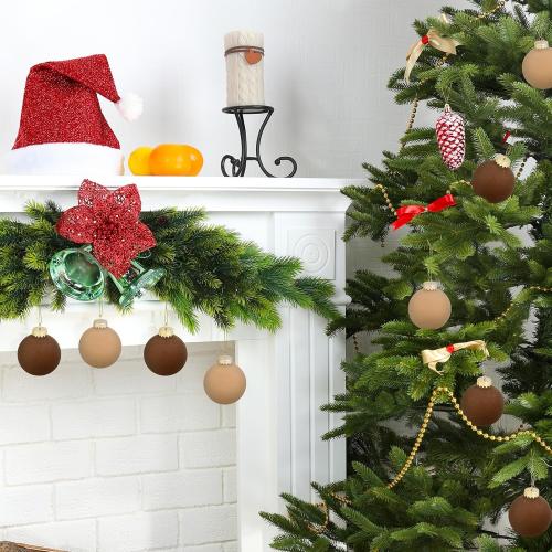 16 Pcs Velvet Christmas Ornaments Balls Set, 3.15 Christmas Tree Ornaments, Flocked Ornaments Neutral Decorative Hanging Ornaments for Xmas Tree Holiday Party Home Decor