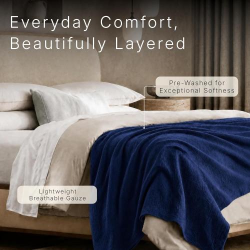 Salt Earth 100% Cotton Gauze 80X90 Queen 4 Layered Blanket- Dress Blue