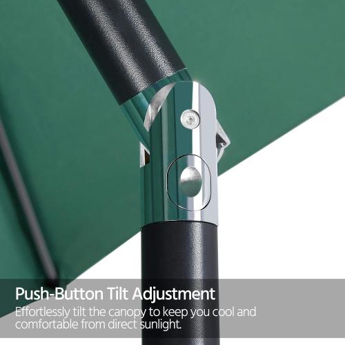 Yaheetech 9FT Patio Umbrella with Solar Lights - UV Protection Market Table Umbrella w/ 32 LED Lights & Push Button Tilt & Crank Lift System for Garden/Lawn/Deck/Backyard/Pool,Dark Green