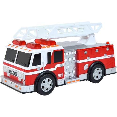 Sunny Days Entertainment Maxx Action 12’’ Large Fire Truck – Lights and Sounds Vehicle with Extendable Ladder | Motorized Drive and Soft Grip Tires | Red Firetruck Toys for Kids 3-8