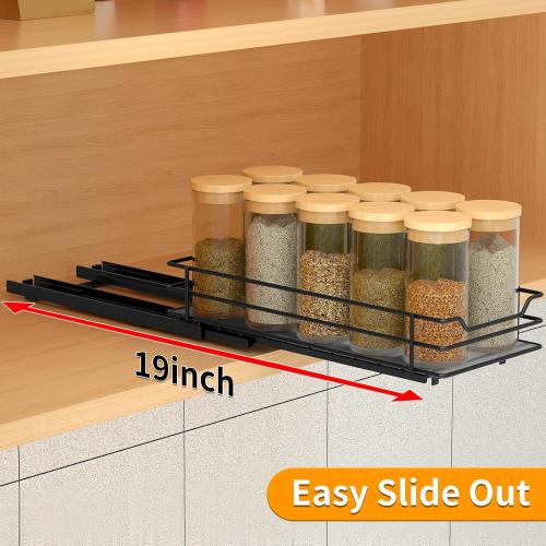 Pull Out Spice Rack Organizer for Cabinet, Heavy Duty Slide Out Spice Rack Organizer for Kitchen Cabinets and Pantry, Fits Spices, Sauces, Canned Food (4.5''Wx10.5''Dx2.5''H)