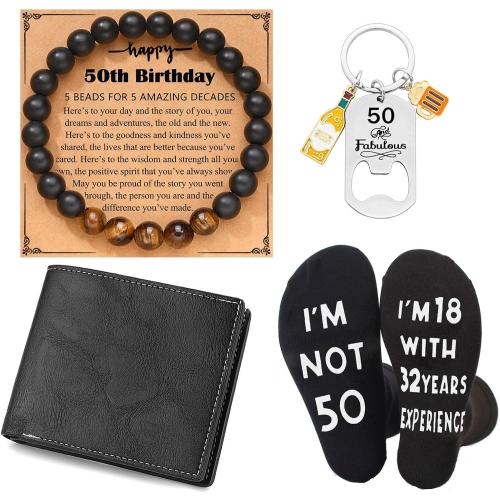 50th Birthday Gifts for Men, 4pcs Birthday Gift Set With Party Supply Packs,50th Present for Grandpa, Dad, Brother, Husband