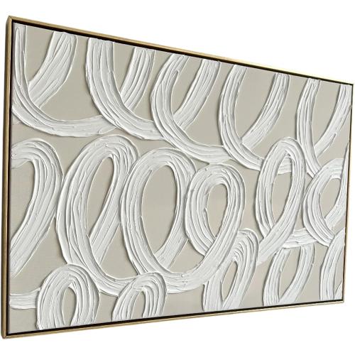 Colleen Karis Designs Textured Abstract Canvas Wall Art, Tonal Plaster Loops Design, Neutral Modern Wall Decor with Gold Frame, Ready to Hang Artwork for Living Room or Bedroom, 24x36 Inches