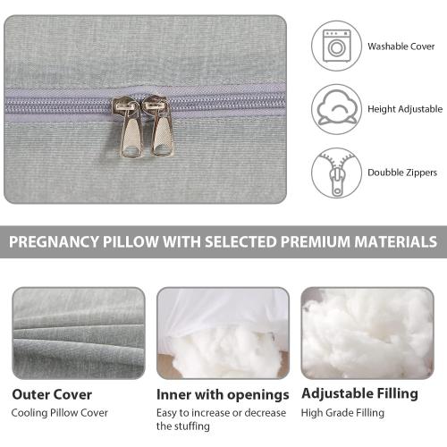 BATTOP Pregnancy Pillows for Sleeping,Maternity Pillow with Cooling Cover,Support for Belly,Hips, Legs,Pregnancy Must Haves,Side Sleeper Body Pillow