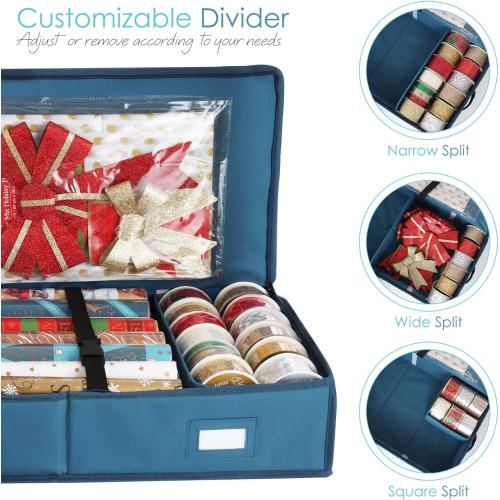 Hearth & Harbor Wrapping Paper Storage Container - Christmas Storage Bag with Interior Pockets - Gift Wrapping Organizer Storage Fits Up to 22 Rolls of 40