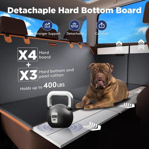 FURTIME XL Back Seat Extender for Dogs, Hard Bottom Dog Car Seat Cover for Truck Back Seat, Upgraded PU Leather Waterproof Anti-Scratch, Large Space Back Seat Cover for Full Size Truck SUV
