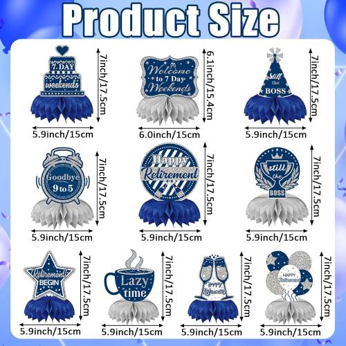 10Pcs Retirement Party Decoration Blue Silver Honeycomb Centerpiece