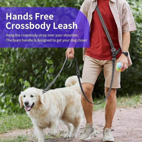 Hands Free Dog Leash by Kazazoo, Adjustable 5.8-8.5FT Waist & Crossbody Leash with Quick Off Buckle, Reflective Stitches for Walking, Jogging,Medium to Large Dogs M Size Black