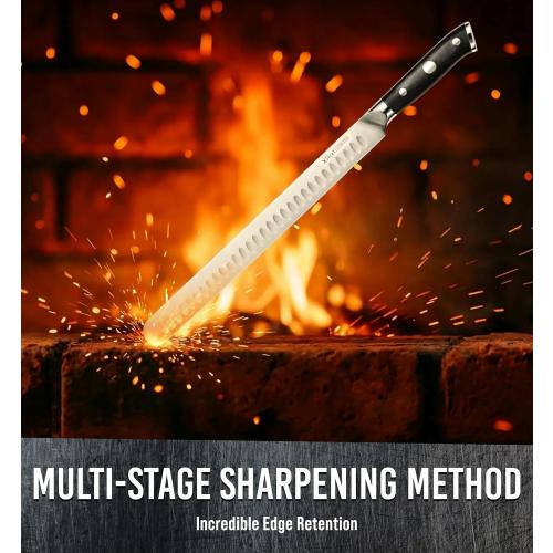 Brisket Slicing Knife – 12 Brisket Knife, BBQ, Grilling Gifts For Men – Razor Sharp German Steel, Full Tang, Ergonomic Handle