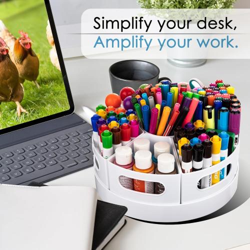 Art Supplies Organizer, Extra Large 360° Rotating Desk Organizer with 7 Removable Compartments, Marker Organizer for Home, Office, and Classroom, Crayon Holder