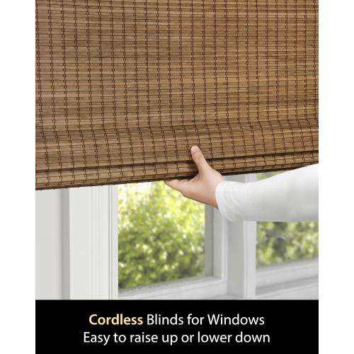 Cordless Bamboo Roman Shades for Windows, Blinds Size (20 W ×64 H) Colour (Highfield Teak)