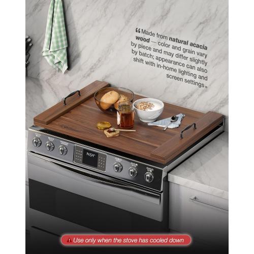 Bluewest Gas Stove Burner Covers, Wooden Noodle Board with Handle, Walnut | Extra-Thick Wooden RV Stovetop and Sink Cover Doubles as a Tray, Creating Extra Kitchen Counter Space for Prep and Serving.