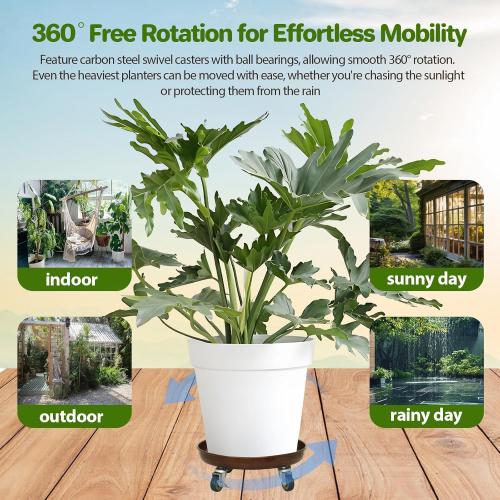 Plant Saucer 14 Rolling Plant Caddy Rolling Plant Stand with Wheels – Heavy Duty Metal, Locking, Sturdy, Rust-Resistant Finish, and Easy to Move, 390 lb Capacity