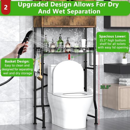 Over The Toilet Storage Cabinet - 2-Door Bathroom Organizer Shelf, Freestanding Space-Saver Toilet Rack with Privacy Protection, Water-Resistant Above Toilet Storage Cabinet for Small Bathrooms(Brown)