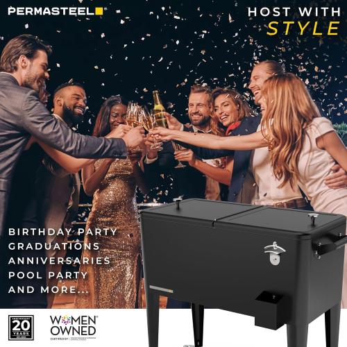 Permasteel 80 Quart Party Cooler, Rolling Ice Chest with Wheels and Handles for Indoor Outdoor Patio