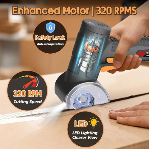 2026 Upgraded Cordless Electric Scissors - 1.84Larger Tungsten Blade & Wider Head, 1/3 Max Thickness & 320RPM High Speed, Dual-Side Safety Lock, Cardboard Cutter for Cardboard, Fabric - Black