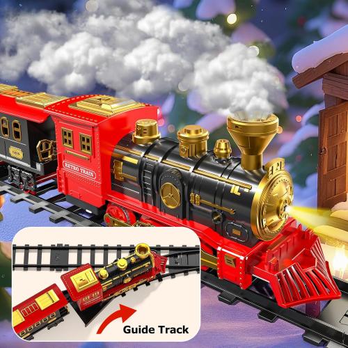 Train Set for Kids 3-5 4-7, Classic Electric Train Toys Set with Locomotive Engine, Lights & Sound Spray, Tracks for Christmas Tree, Toy Train Set for 3 4 5 6 Years Old Kids Boys Girls