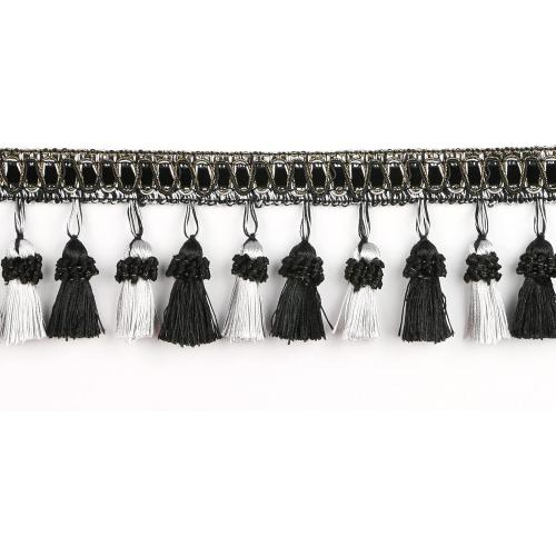 Fenghuangwu 6.5 Yard Handmade Tassel Fringe Trim, 8Cm/3.15Inch Diameter Hand Knitting Tassel Fringing Trimmings for DIY, Decor,Curtain Tablecloth Home Decoration-Black