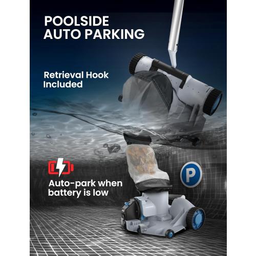Automatic Leaf Robotic Pool Vacuum Cleaner Heavy‑Duty Pool Opening Heavy Debris 360° Ultra‑Wide Suction Inlet, 1.85‑Gal X-Large Bag, 62 GPM Flow, 90‑Min, AutoPark - Ideal for Inground Aboveground Pool