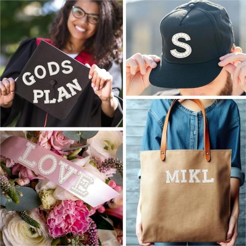 ASTARON 52 Pcs Self Adhesive Letter Patches Pearl Rhinestone Letter Stickers, Glitter Rhinestone Letters A-Z Embroidered Applique Patches Alphabet Cloth Patch for Clothes, Bags, Hat, Phone Case, DIY