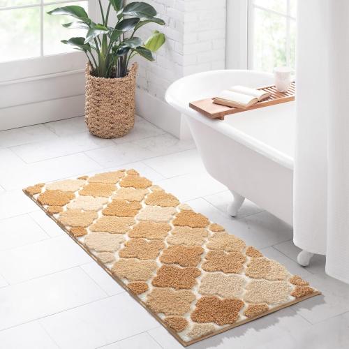 DEXDE Bathroom Rug Runner Non-Slip, Extra Absorbent Shaggy Large Bath Mat, Machine Washable Long Shower Rug for Bathroom Bedroom Hallway, 20 x 47 Beige