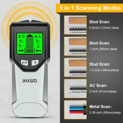 Black and Silver Stud Finder Wall Scanner - 5 in 1 Stud Finder Tool w/Microprocessor Chip and HD LCD Display, Stud Detector Beam Finders for Center & Edge of Wood AC Wire Metal Studs Joist Pipe