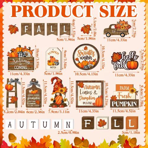 Maitys 21 Pcs Thanksgiving Tiered Tray Decor Set Fall Pumpkin Gnome Truck Scarecrow Wood Sign Rustic Farmhouse Decor Hello Fall Wood Bead Decorative Tabletop Sign for Autumn Thanksgiving Day(Vintage)