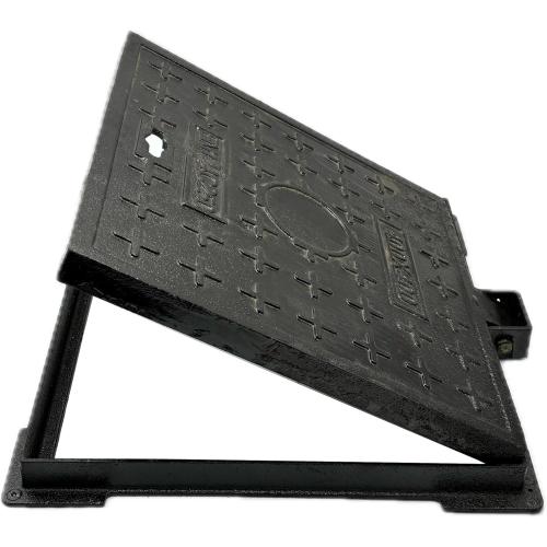 Cast Iron Manhole Cover and Frame 20x20, B Class Black Septic Tank Lid with Base, Square Sewage Basin Cover, Heavy Duty Metal Inspection Cover for Driveway, Concrete, Yard (19.7X19.7)