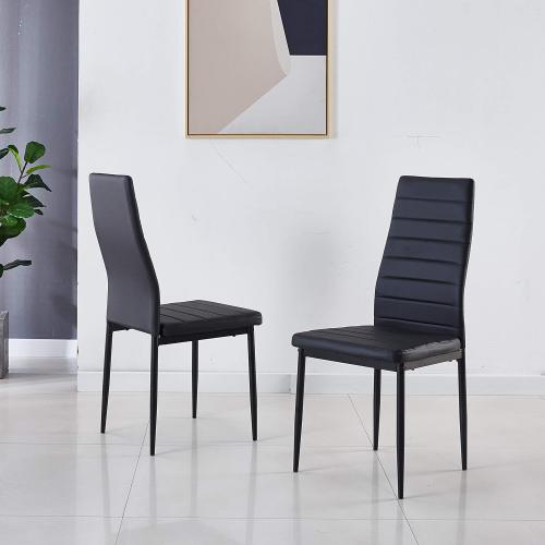 Minimalist Dining Chair Leather Diamond Grid Pattern Restaurant Home Conference Chair  (4, Jet Black)