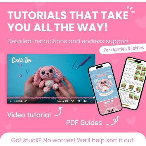 Cookie Box Original Crochet Kit for Beginners – Gift Set to Make Bunny Lola Amigurumi Plushie – Easy DIY Crochet & Knitting Starter Kit with Video and PDF Tutorials