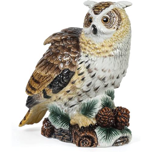 Ceramic Large Collectible Figurines Statue，3D Hand-Painted Owl Home Decoration- 9.45 H